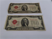 (2) 1928 RedSeal $2 Bills Currency *fair*