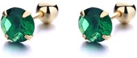 Gold-pl. Round .25ct Emerald Earrings