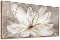 30x60 White Floral Wall Decor Modern Painting