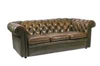 VINTAGE GREEN TUFTED LEATHER SOFA