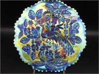 Fenton 9" electric blue Peacock at Urn plate