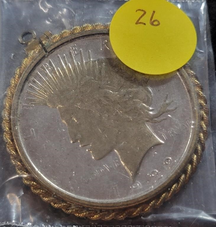 1922 SILVER PEACE DOLLAR NECKLACE PENNET
