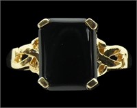 10K Yellow gold vintage black onyx ring, size 6,