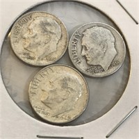 SILVER Roosevelt Dime Lot x 3