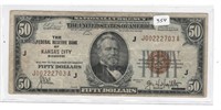 1929 $50 Kansas City National Currency Note