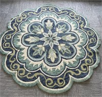 Blue/Green Hand Hooked Floral Rug
