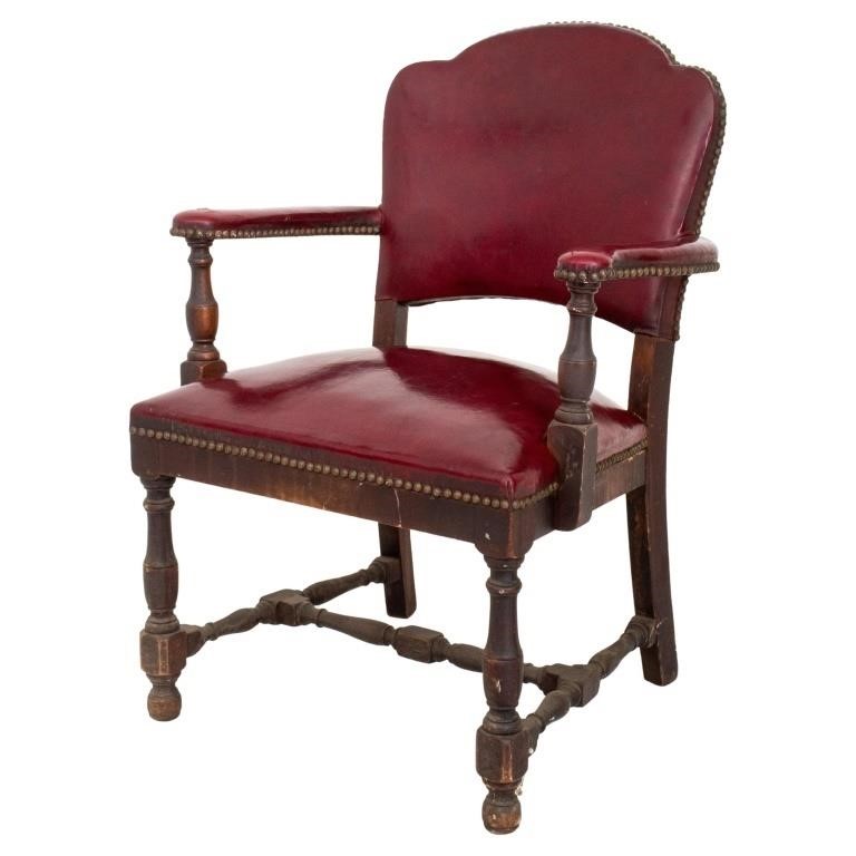 Jacobean Revival Mahogany and Leather Armchair