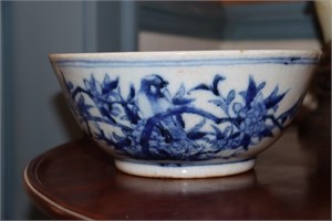 Chinese blue and gray porcelain bowl decorated