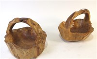 TWO SMALL CARVED WOODEN BASKETS