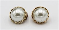 GOLD TONED AND FAUX PEARL CLIP BACK EARRINGS