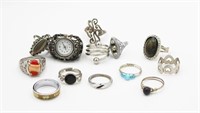 GROUP LOT OF SILVER TONED RINGS