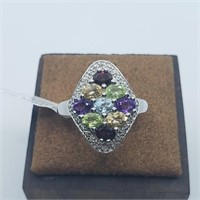 $150 Silver Amethyst And White Topaz(1.7ct) Ring