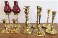 Large Group of Brass Candleholders