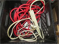 Black Crate of Power Strip and Extension Cords