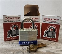 Lot of Three New in Box Master Locks w/Keys!