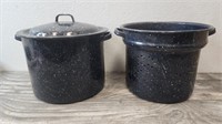 Vintage Speckled Black Enamelware Double Boiler