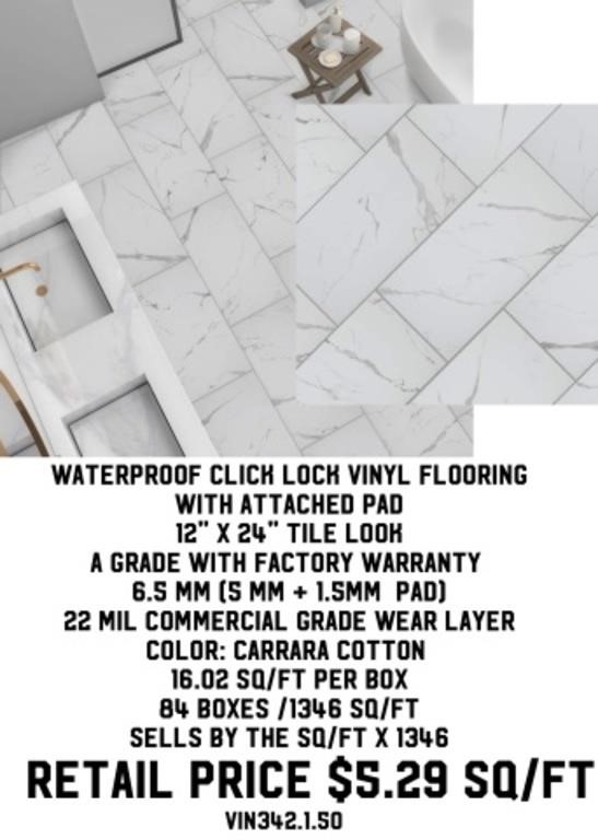 Waterproof Click Lock Vinyl Flooring w/ Pad x1346