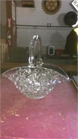 Clear 11” pressed glass basket with attached