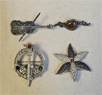 Costume Jewelry & Silver 4 Brooches