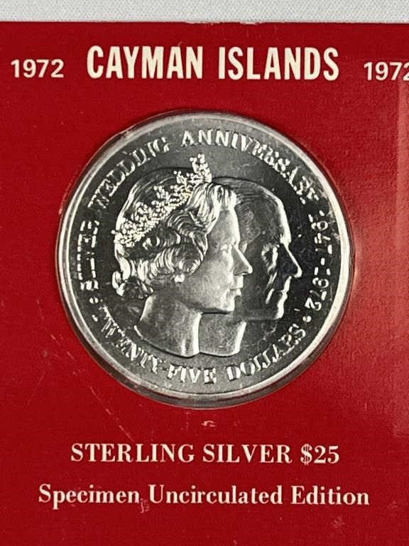 1972 Sterling Silver Cayman Islands $25 Unc.