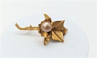 18K Gold 3D Flower Genuine Pearl Brooch