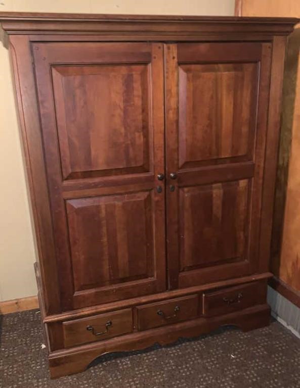 Large Wooden Entertainment Center and Contents