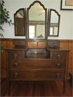 Vintage 4 drawer wood vanity beveled edge mirror