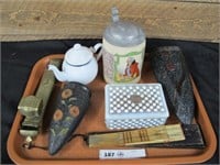 TRAY LOT, STEIN, WALL POCKET, FANS,INK WELL. MORE