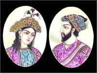 Pair India Portrait Miniatures on Ivory, Purple Dr