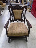 Edwardian Style Rocker with Carved Back 38"H