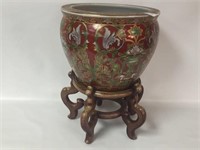 Oriental Planter w/Wood Stand - Total Hgt - 20"