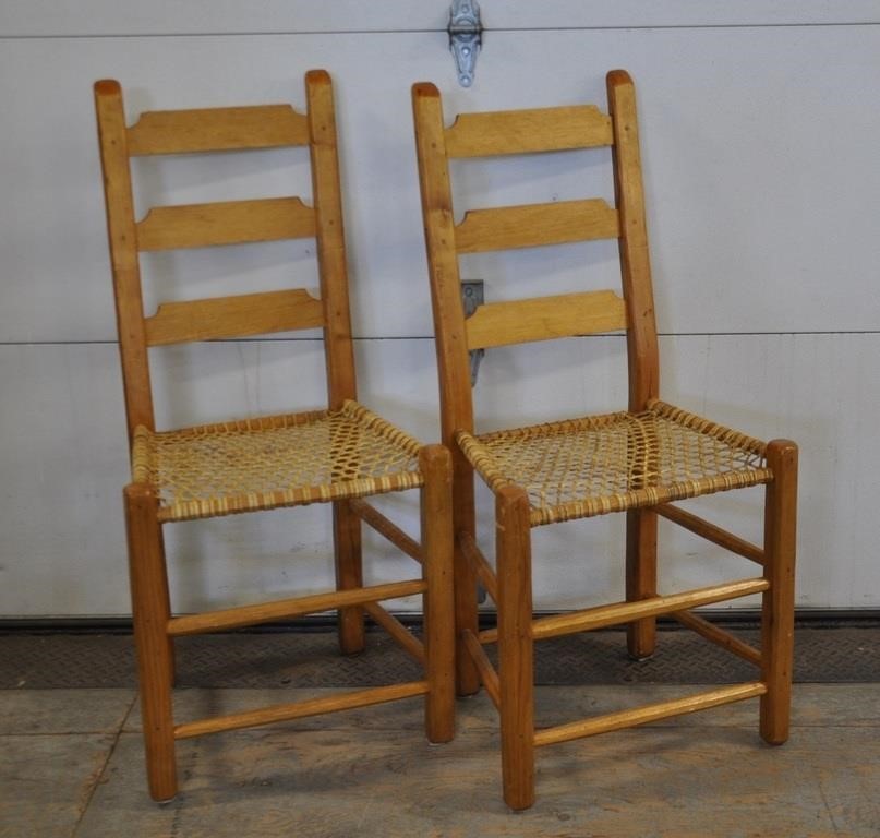 Pair of wood chairs, cane seats