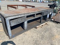 Metal Work shop bench, 3'H, with vice,10' X 34"H
