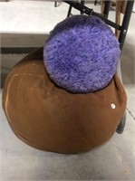 Brown Beanbag Chair and Round Purple Ball Pillow