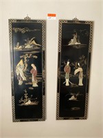 Pair of Asian Black Lacquer Panels