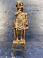 VINTAGE TALL BRONZE GIRL STANDING IN CHAIR