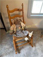 Woven Seat Rocking Chair and Vintage Teddy Bear