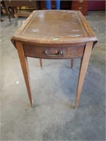 Small Solid Wood Drop Leaf Leather Top Side Table