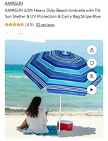 AMMSUN 6.5ft Heavy Duty Beach Umbrella with Tilt