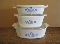 (3) Corning Covered Casserole Dishes