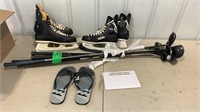 (2) Bauer Skates, Billabong Sandals, Golf Clubs