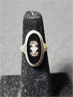 Art Deco Onyx Diamond 14k Ring