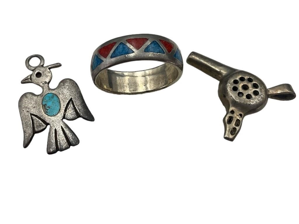 Sterling Hairdryer Pendant, Navajo Ring, Bird