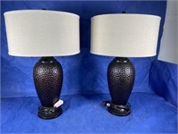 Pair of Table Lamps, Dark Bronze Plastic 2 Bulb