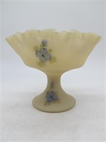 FENTON HAND PAINTED & SIGNED RUFFLE EDGE COMPOTE