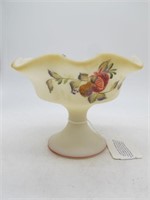 HAND PAINTED FENTON COMPOTE W/ ORIGINAL TAG