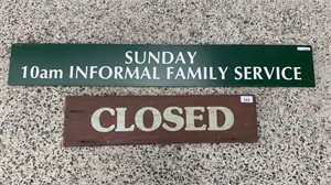2 TIMBER SIGNS INCLUDES CLOSED SIGN AND