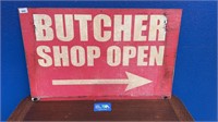 DOUBLE SIDED BUTCHERS SHOP OPEN SIGN ON TIN