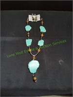 Blue Turquoise Slab Necklace & Earring Set