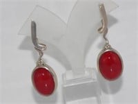 Silver and coral drop earrings